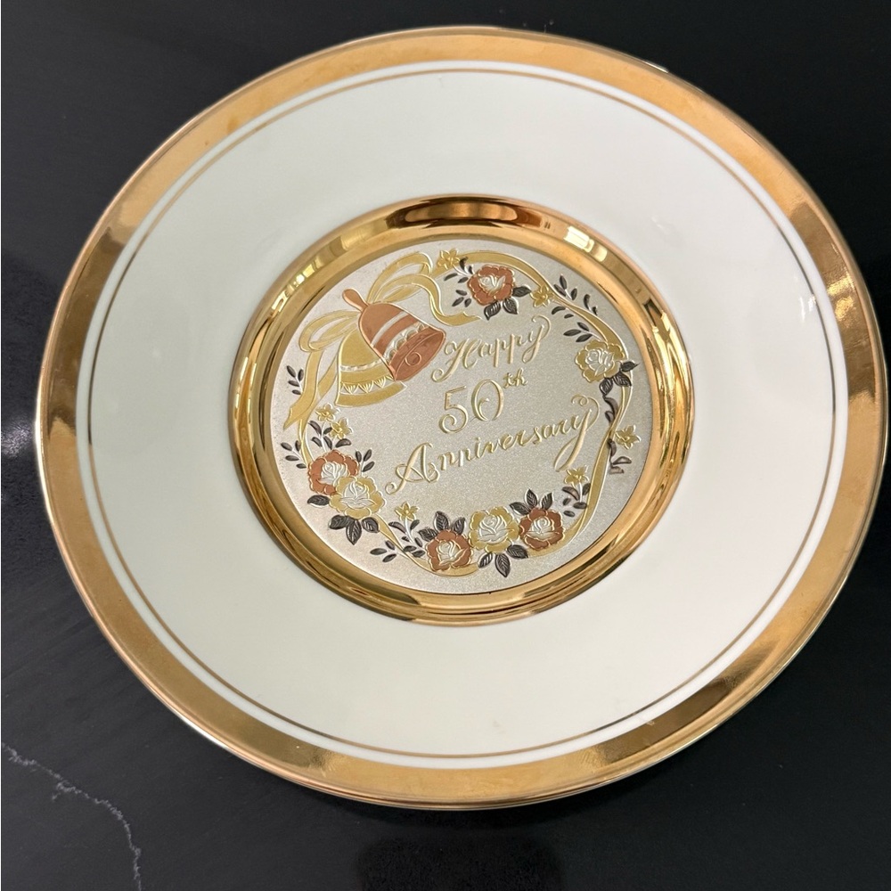 Vintage Art of Chokin "Happy 50th Anniversary" Fine China Plate